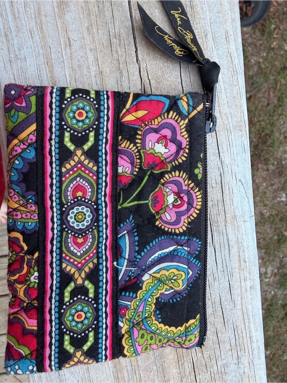 Vera Bradley Black Multicolor Paisley Floral Zip Pouch